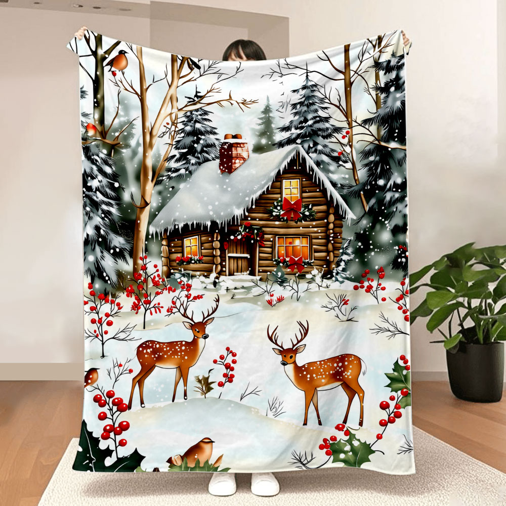 Christmas Throw Blanket - Рождественское одеяло Winter Cabin — уютное